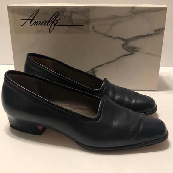 Amalfi Shoes Amalfi Toula Navy Leather Low Block Heel Pumps Womens Size 6 Wh Box Poshmark